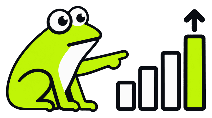 The panelhop frog next to a rising bar chart