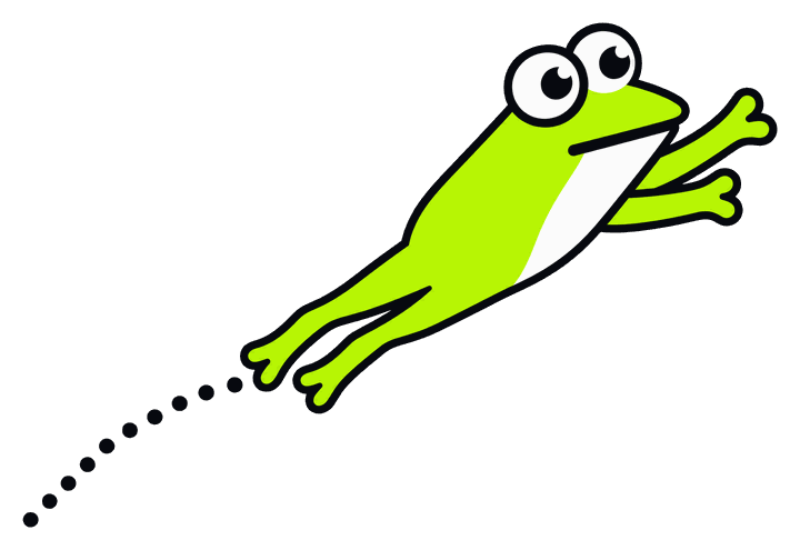 The Panelhop frog mid-leap